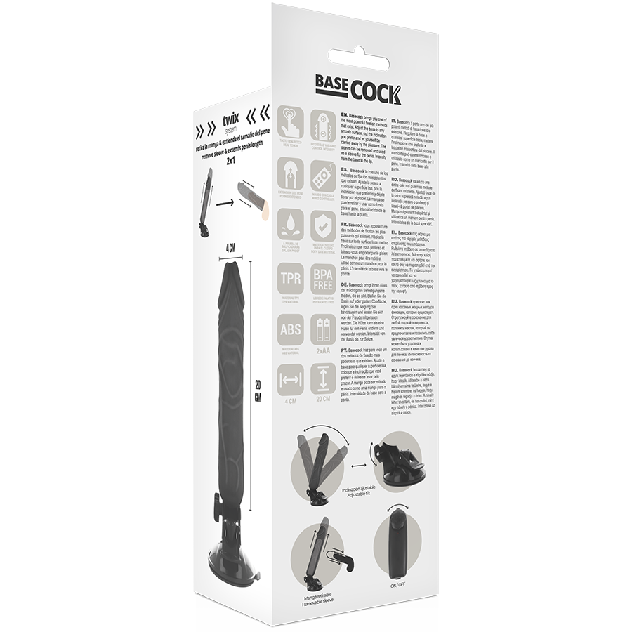 BASECOCK - VIBRADOR REALÍSTICO CONTROL REMOTO NEGRO 20 CM -O- 4 CM