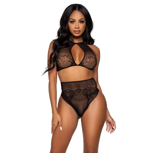 LEG AVENUE - SET DOS PIEZAS TOP CORTO CUELLO HALTER Y TANGA TALLA ÚNICA