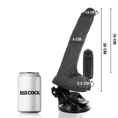 BASECOCK - VIBRADOR REALÍSTICO CONTROL REMOTO NEGRO CON TESTÍCULOS 20 CM -O- 4 CM