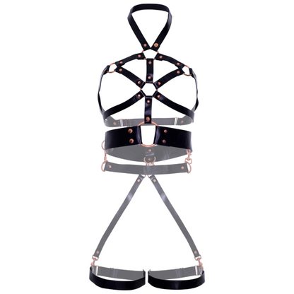 LEG AVENUE - ARNÉS BODY CUERO VEGANO AGARRE NEGRO L