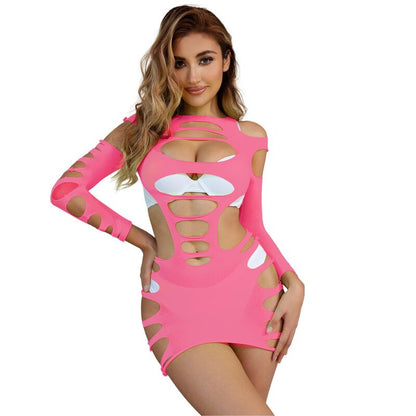 SUBBLIME - 952273 VESTIDO DE REJILLA ELÁSTICO MANGA LARGA ROSA TALLA ÚNICA