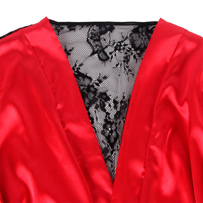 SUBBLIME - 954024 CAMISON DE ENCAJE ESPALDA TRANSPARENTE + TANGA ROJO/NEGRO L/XL