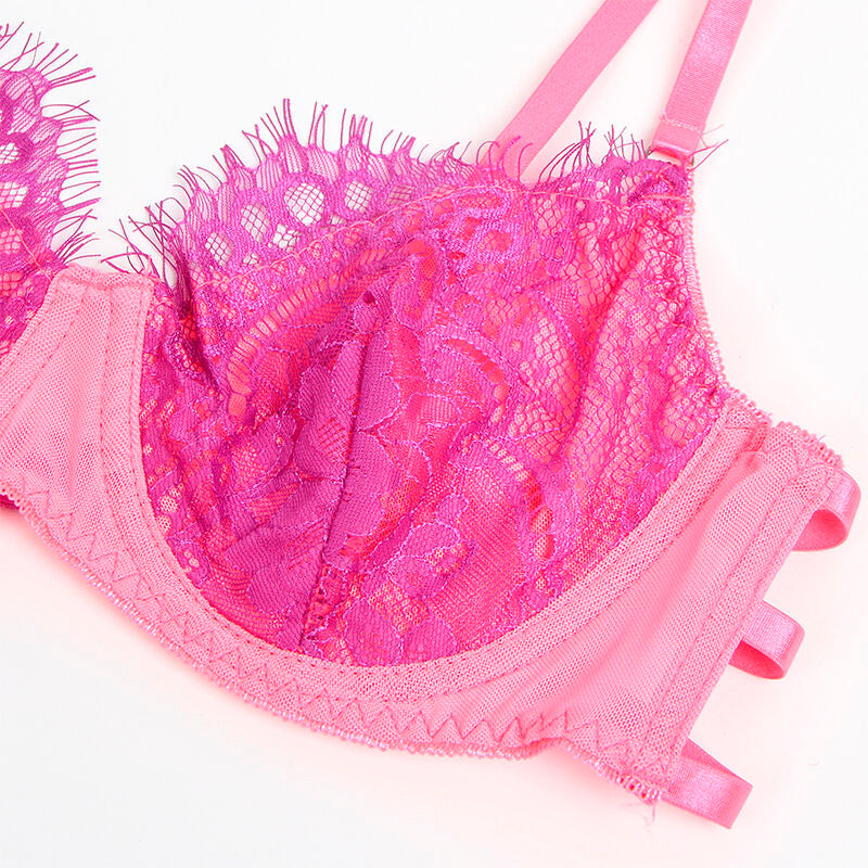 SUBBLIME - 955359 SET SUJETADOR CON ENCAJE Y LIGUEROS ROSA Y MORADO S/M