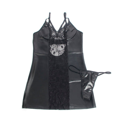 SUBBLIME - 957537 VESTIDO DE CUERO CON ENCAJE FLORAL NEGRO L/XL