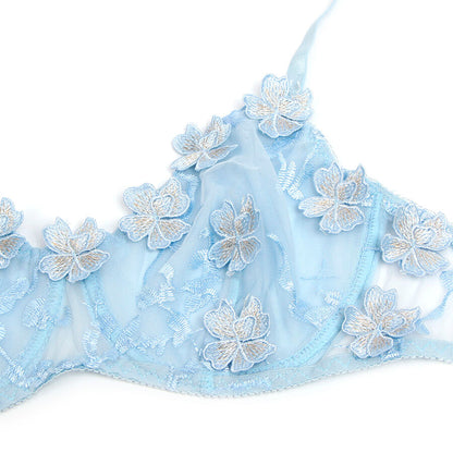 SUBBLIME - 957636 CONJUNTO SUJETADOR Y PANTIES CON BORDADOS DE FLORES CELESTE L/XL