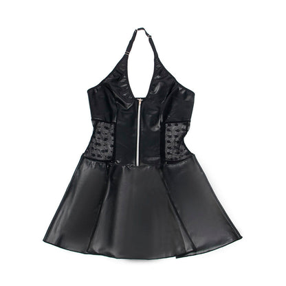 SUBBLIME - 957711 VESTIDO DE CUERO CON CREMALLERA Y ENCAJE NEGRO L/XL