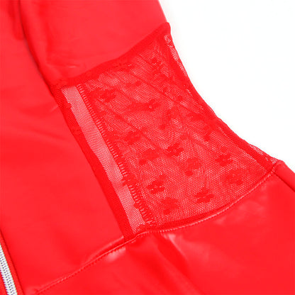 SUBBLIME - 957735 VESTIDO DE CUERO CON CREMALLERA Y ENCAJE ROJO L/XL