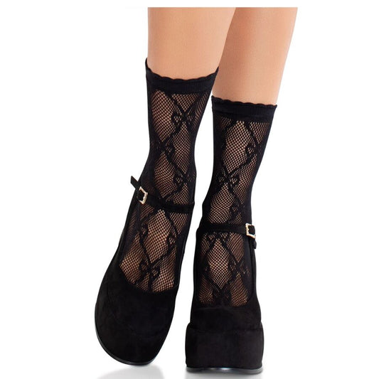 LEG AVENUE - CALCETINES DE ENCAJE DE LAZOS NEGRO