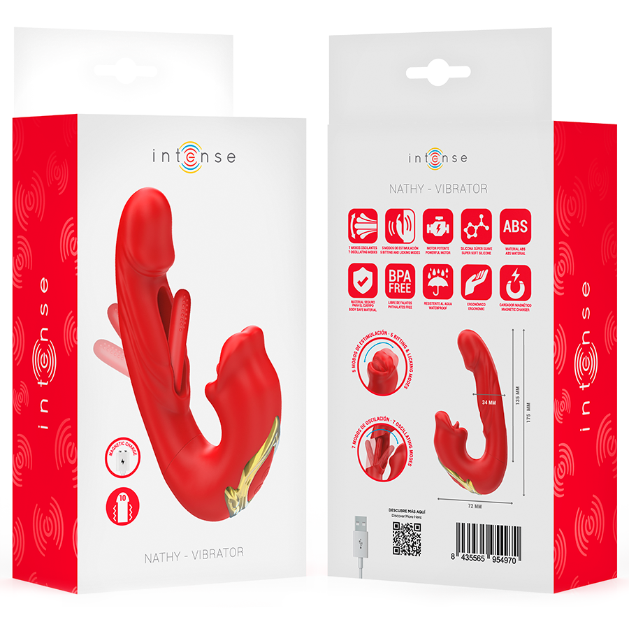 INTENSE - NATHY VIBRADOR DOBLE CON BOCA ESTIMULADORA MULTIFUNCIÓN ROJO
