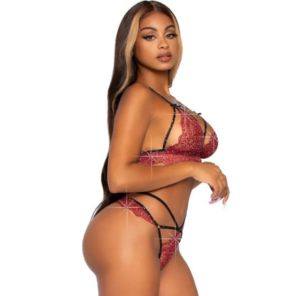 LEG AVENUE - 81623 SET SUJETADOR + TANGA BURDEOS TALLA M