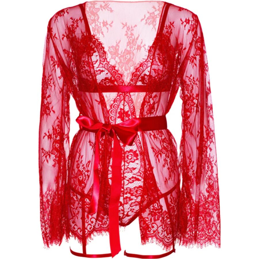 LEG AVENUE - 86123 SET BODY + BATA DE LIGUERO ROJO TALLA M