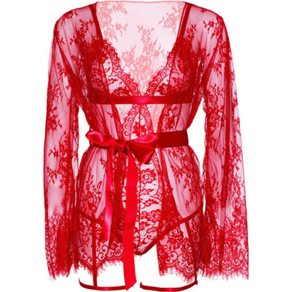 LEG AVENUE - 86123 SET BODY + BATA DE LIGUERO ROJO TALLA M
