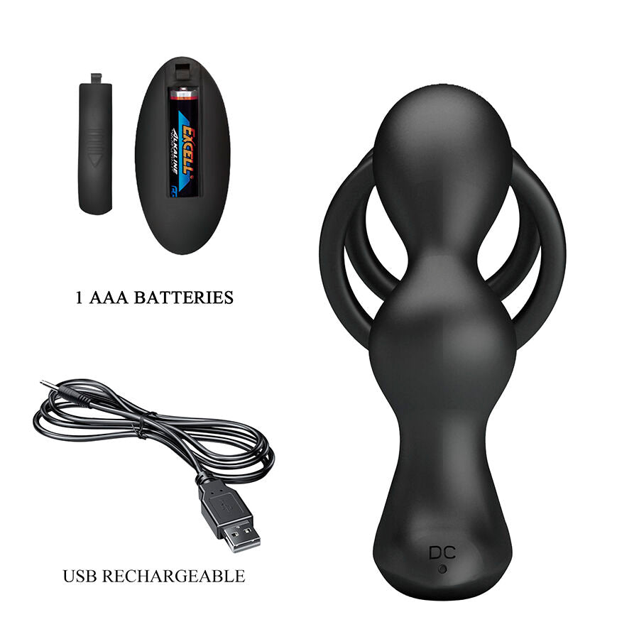 MR PLAY - ANILLO PARA PENE CON PLUG ANAL CON VIBRACIÓN CONTROL REMOTO